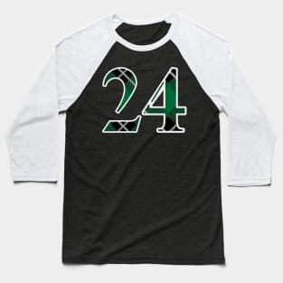 24 Sports Jersey Number Green Black Flannel Baseball T-Shirt